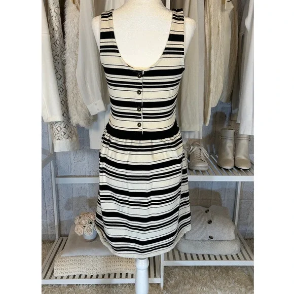 J Crew Women's Size S Cream & Black Button Back Fit & Flare Striped Dress #0301 - Picture 2 of 12
